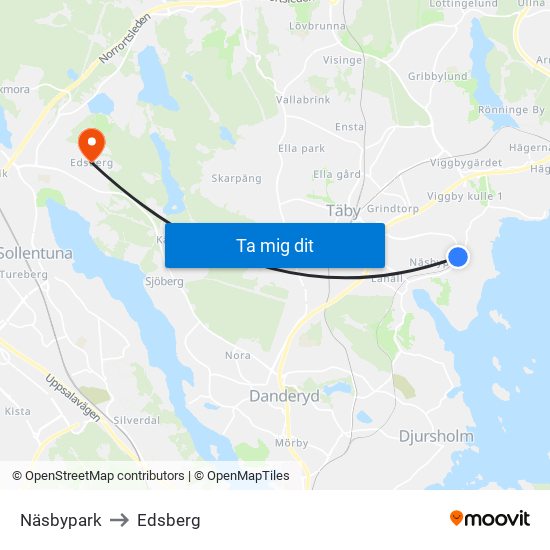 Näsbypark to Edsberg map