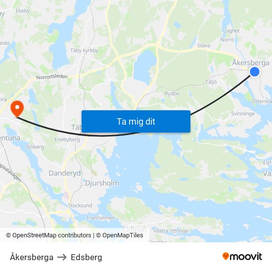 Åkersberga to Edsberg map