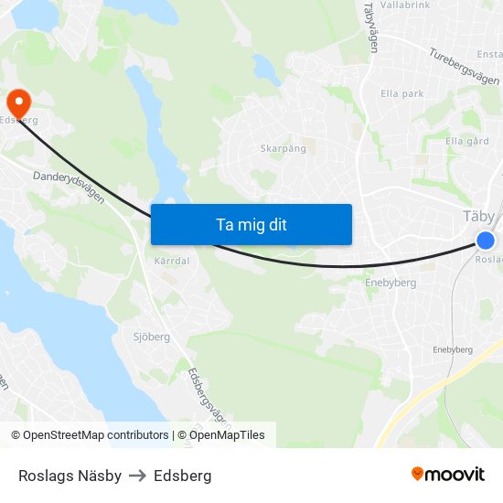 Roslags Näsby to Edsberg map