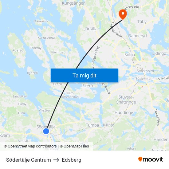 Södertälje Centrum to Edsberg map