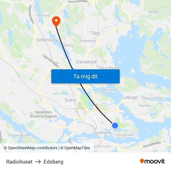 Radiohuset to Edsberg map