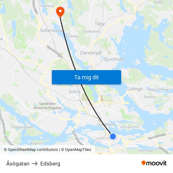 Åsögatan to Edsberg map