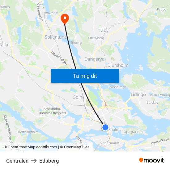 Centralen to Edsberg map