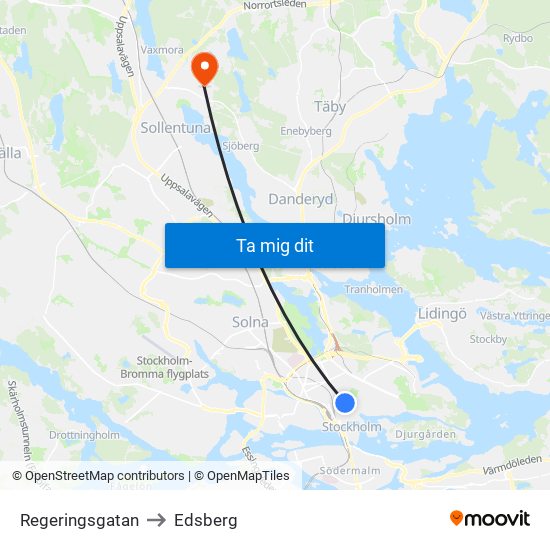 Regeringsgatan to Edsberg map