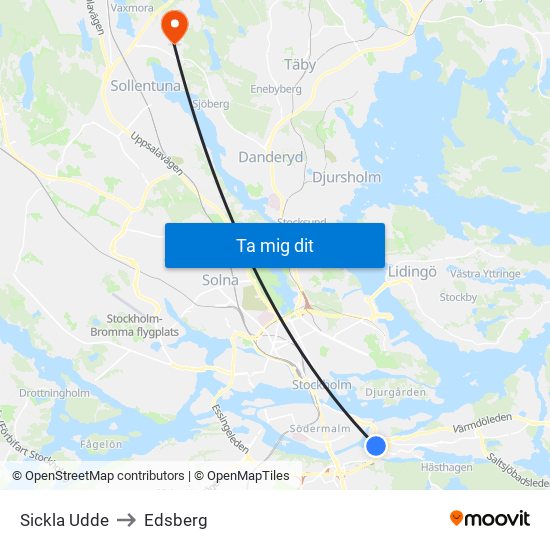 Sickla Udde to Edsberg map