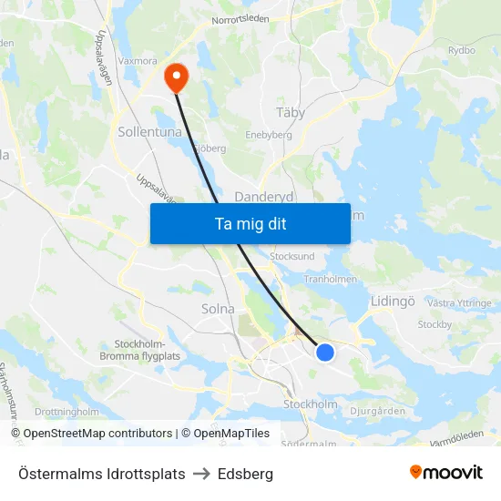 Östermalms Idrottsplats to Edsberg map