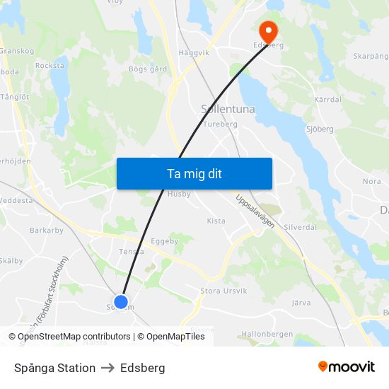 Spånga Station to Edsberg map