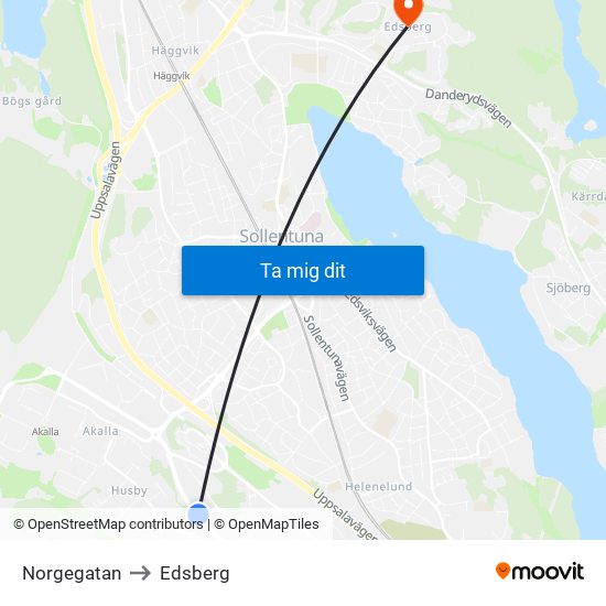 Norgegatan to Edsberg map