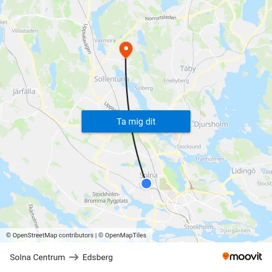 Solna Centrum to Edsberg map