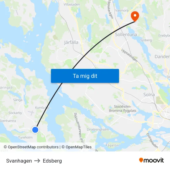 Svanhagen to Edsberg map