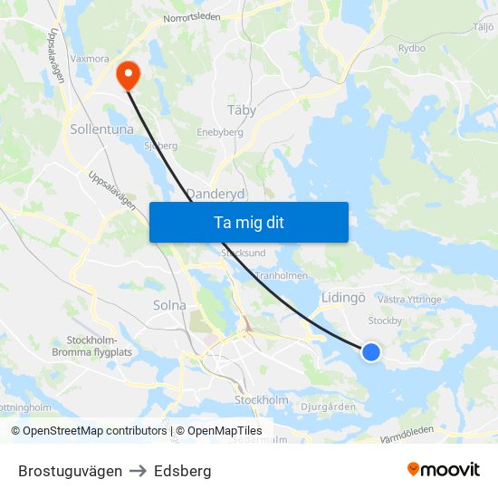 Brostuguvägen to Edsberg map