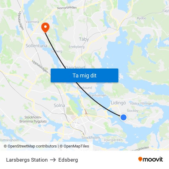 Larsbergs Station to Edsberg map