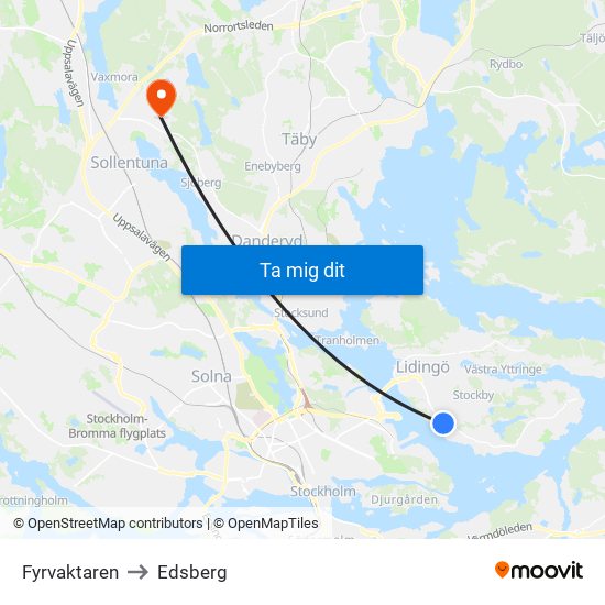 Fyrvaktaren to Edsberg map