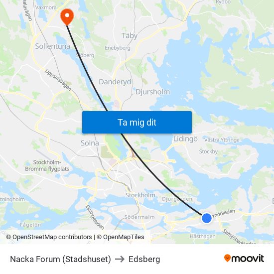 Nacka Forum (Stadshuset) to Edsberg map