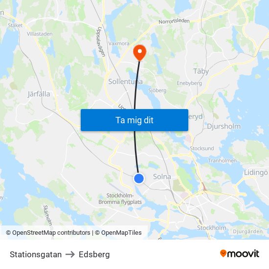 Stationsgatan to Edsberg map