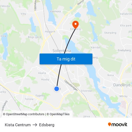 Kista Centrum to Edsberg map