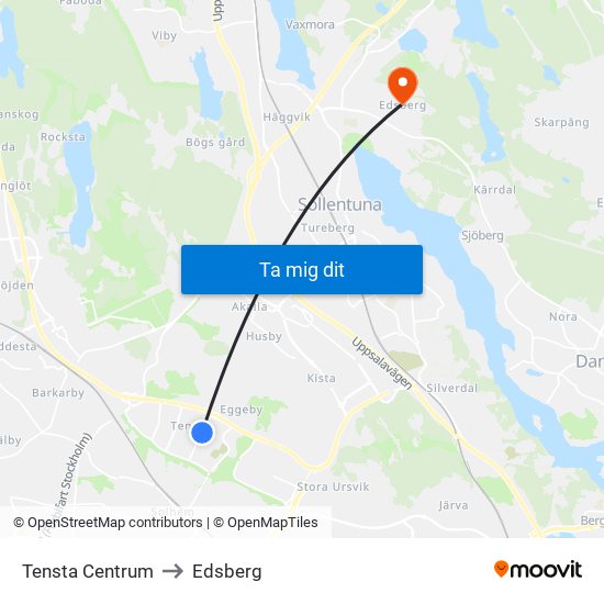 Tensta Centrum to Edsberg map