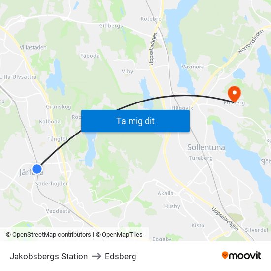 Jakobsbergs Station to Edsberg map