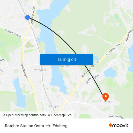 Rotebro Station Östra to Edsberg map