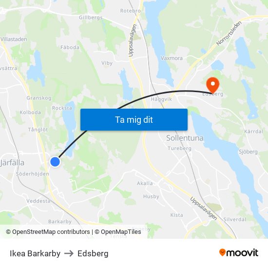 Ikea Barkarby to Edsberg map