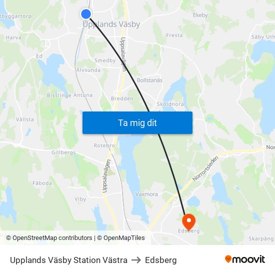 Upplands Väsby Station Västra to Edsberg map