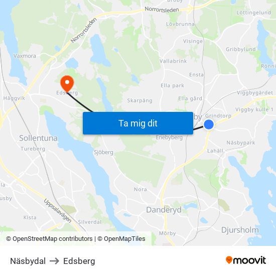 Näsbydal to Edsberg map