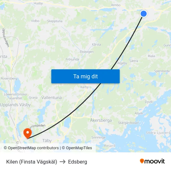 Kilen (Finsta Vägskäl) to Edsberg map
