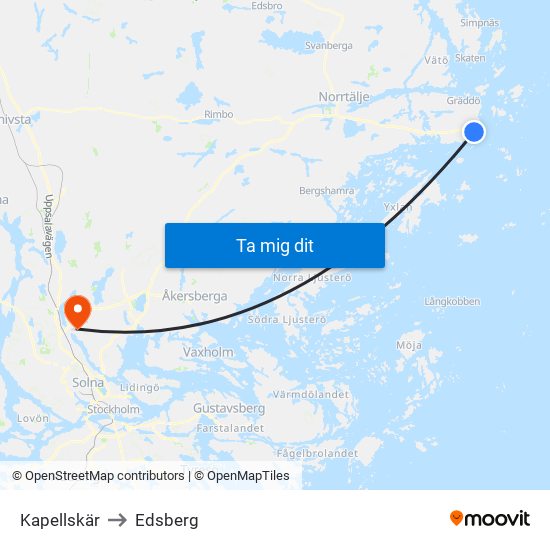 Kapellskär to Edsberg map