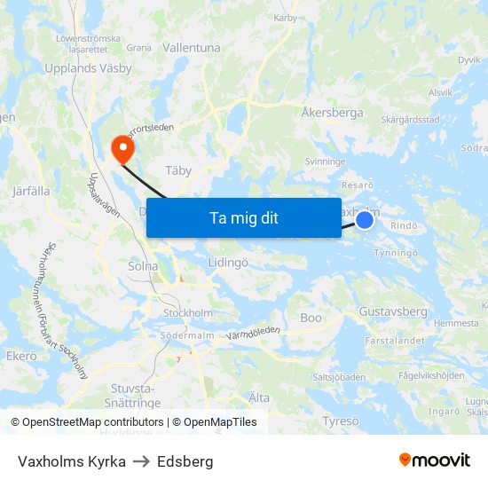 Vaxholms Kyrka to Edsberg map