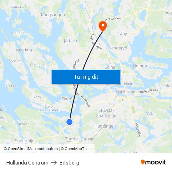 Hallunda Centrum to Edsberg map