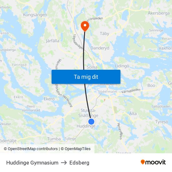 Huddinge Gymnasium to Edsberg map