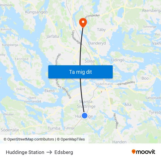 Huddinge Station to Edsberg map