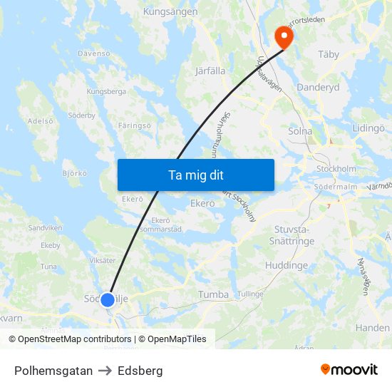 Polhemsgatan to Edsberg map