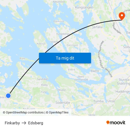 Finkarby to Edsberg map