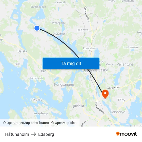 Håtunaholm to Edsberg map