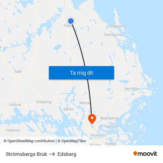 Strömsbergs Bruk to Edsberg map