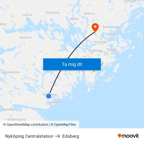 Nyköping Centralstation to Edsberg map