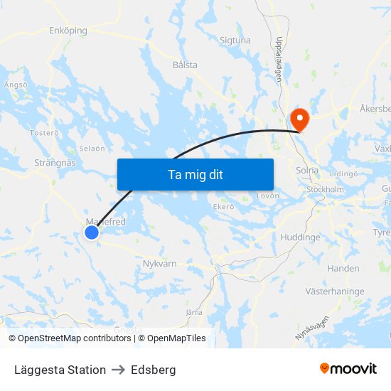 Läggesta Station to Edsberg map