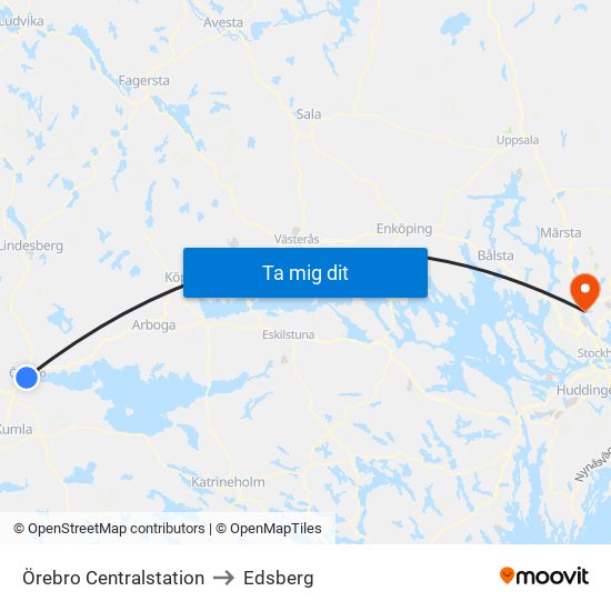 Örebro Centralstation to Edsberg map