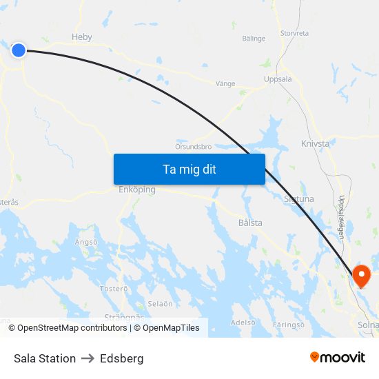 Sala Station to Edsberg map