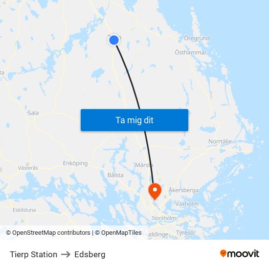 Tierp Station to Edsberg map