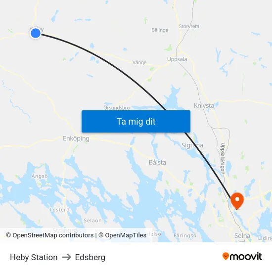 Heby Station to Edsberg map