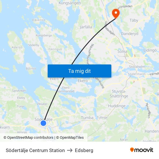 Södertälje Centrum Station to Edsberg map