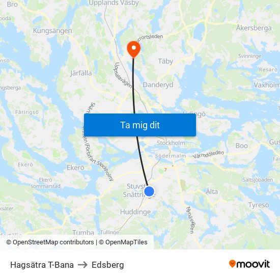Hagsätra T-Bana to Edsberg map