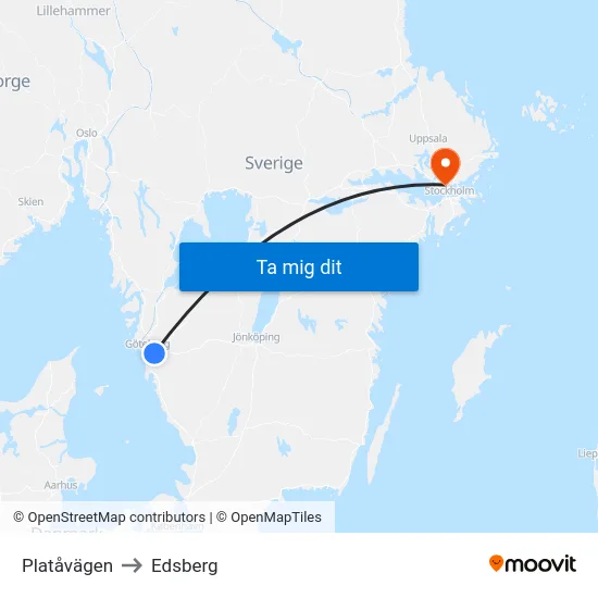 Platåvägen to Edsberg map
