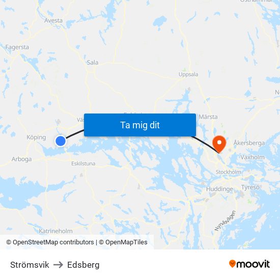 Strömsvik to Edsberg map