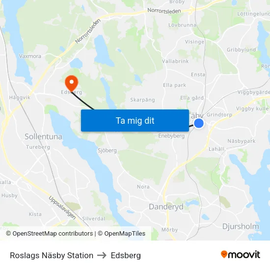 Roslags Näsby Station to Edsberg map