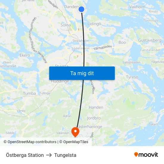 Östberga Station to Tungelsta map
