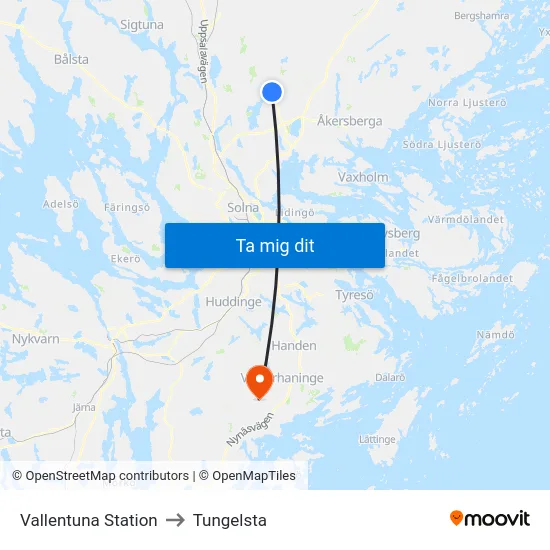 Vallentuna Station to Tungelsta map