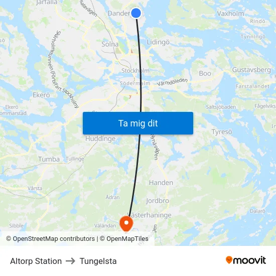 Altorp Station to Tungelsta map